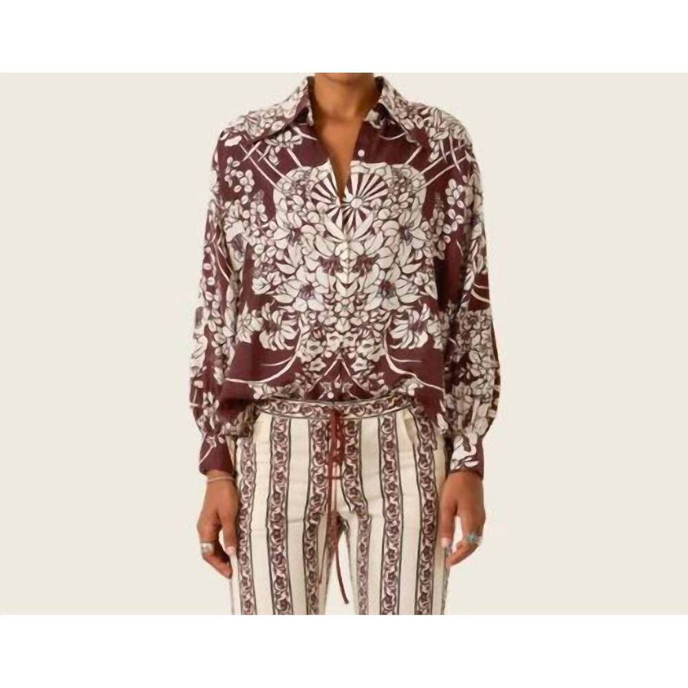 NEW ALIX OF BOHEMIA emery auburn spoke silk shirt in dark brown